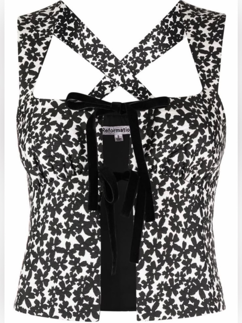 Reformation Azalea Tie-Front Top Black White Floral Tank Bows Size 10 - Picture 1 of 7